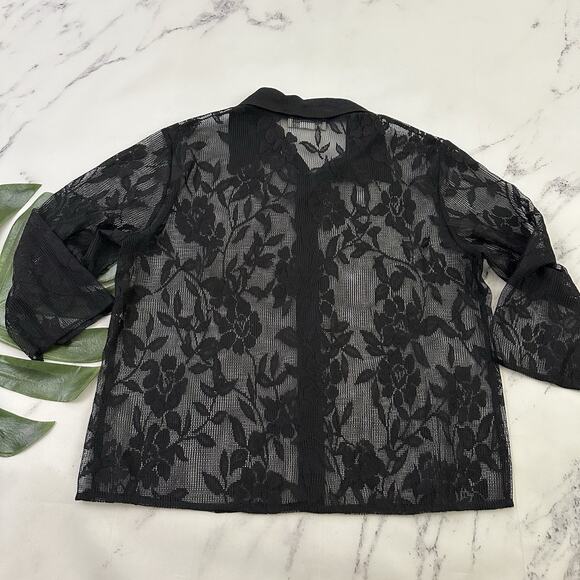 Fashion Bug Womens Vintage Y2k Lace Top Size L Black Sheer Floral Button Up - Picture 7 of 11